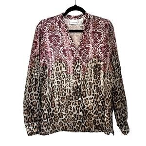 Alfred Dunner Women's Top Size 10 Paisley Animal Print Brown/Maroon Roll Tab